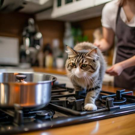 猫咪误踩燃气灶,幸无大碍。
